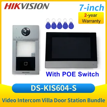 Ds-KIS604-S Hikvision Video interkom eshik stantsiyasi to'plami Monitor ekranli eshik qo'ng'irog'i POE kaliti bilan