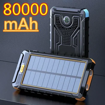IPhone Samsung Xiaomi uchun 80000mah Quyosh energiyasi banki portativ zaryadlovchi USB ochiq katta hajmli tashqi batareya