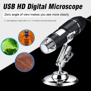 3 In 1 portativ 8 LED 1600x stendli kompyuter biologik endoskop kamerasi Android laboratoriyasi uchun HD USB raqamli mikroskop