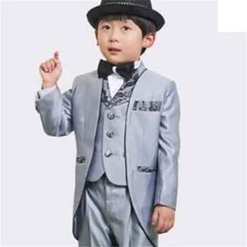 Kumush Pattern palto Kid Smoke Kostyumlar 3pcs (Jacket+jinsida+kiyim+ta'zim)Fashion Custome Homme rasmiy to'y bola Blazer shim kiyish