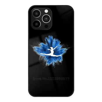 IPhone 14 6S 7 8 Plus 12 13 11 Pro Max XR Xs qopqoq uchun gimnast Silhouette Blue portlash Temperli shisha TPU telefon Case