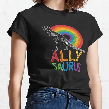 Allysaurus LGBT-Pride Ally dinozavr Kamalak futbolkali ayol moda ayollar futbolkalari paxta futbolkalari ayollar