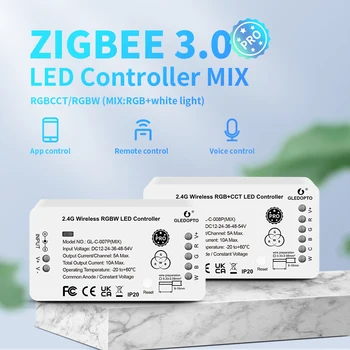 GLEDOPTO ZigBee 3.0 LED Strip Controller Rgbcct Rgbv Pro oq yorug'lik aralashmasi Homey Alexa Echo Tuya SmartThings ilovasi RF masofadan boshqarish pulti