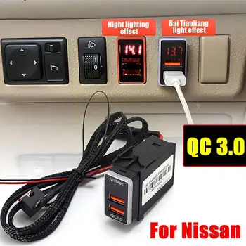 Nissan QC 3.0 USB avtomobil zaryadlovchi uchun tez zaryadlovchi telefon Adapter porti Nissan H0A3 uchun LED raqamli voltmetr