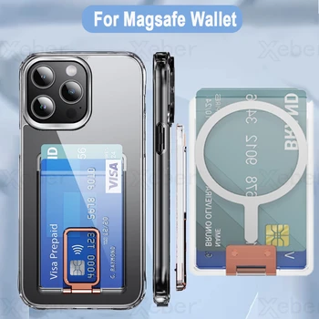 IPhone uchun Magsafe hamyon Clear magnit Case uchun 15 13 11 14 Pro Max S23Ultra Xiaomi 14 karta sohibi telefon yostig'i qopqoqni Aksessuarlar