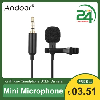 Andoer EY-510A Mini portativ klipli Lapel Lavalier kondensator mikrofon iPhone smartfoni uchun simli mikrofon DSLR kamera