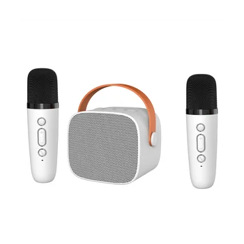 Bolalar uchun kattalar uchun 2 simsiz mikrofonli Mini Karaoke mashinasi, 18 oldindan Yuklangan qo'shiqlar, portativ Bluetooth, oq