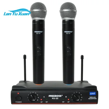 Freeboss KU - 22 50m ishchi diapazoni ikki kanalli 2 portativ mikrofon uzatuvchi Professional Karaoke UHF simsiz mikrofon tizimi