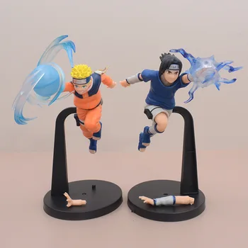 2 dona / Lot 18cm Uzumaki Naruto VS Uchiha Sasuke rasm Rasengan Chirping jang haykalcha Model bezaklar voqeani sahna