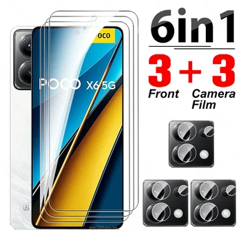 Poco X6 uchun 1-in-6 5G Temperli shisha kamera plyonkasi Poxo Poko X 6 6X Pocco kichik X6Pro PocoX6 Pro PocoX6Pro linzalari ekran himoyachisi