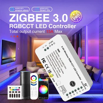 Gledopto Zigbee 3.0 LED Strip Controller Rgbcct Pro 15a Xu/E Tuya SmartThings App 2.4 g RF masofadan boshqarish ovozi bilan joriy ish