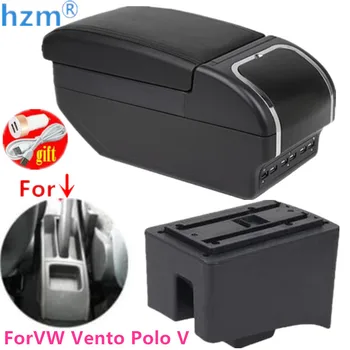 Volksvagen uchun qo'l dayamasi qutisi Vento Polo V 2009-2020 Polo Vivo markazi Markaziy konsol saqlash aksessuarlari USB bilan ikki marta ko'tarilgan