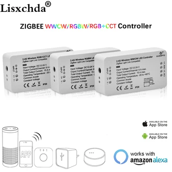 Zigbee Zll aqlli uy LED tasmasi Rgbv kontrolleri DC12V-24V Hub ilovasi bilan mos keladi Amazon Echo Plus ovozli boshqaruv