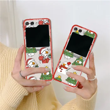 Samsung Z ShS uchun Cute Duck yig'ma telefon Case 5 4 ShS 3 Galaxy ZFlip4 Flip3 Zflip qopqoq uchun Merry Rojdestvo qattiq telefon Funda