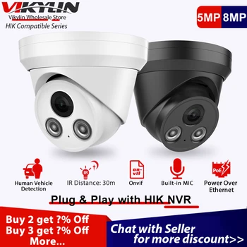 Vikylin 8MP xavfsizlik Poe kamerasi Hikvision uchun tungi ko'rish MIC inson avtomobilini aniqlash bilan mos keladigan IP Cam Onvif 2.8 mm
