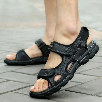 Erkaklar sandallari 2022 yozgi plyaj poyafzallari haqiqiy charm sandallar erkaklar uchun tekis sirpanmaydigan sandal o'lchami 38-45